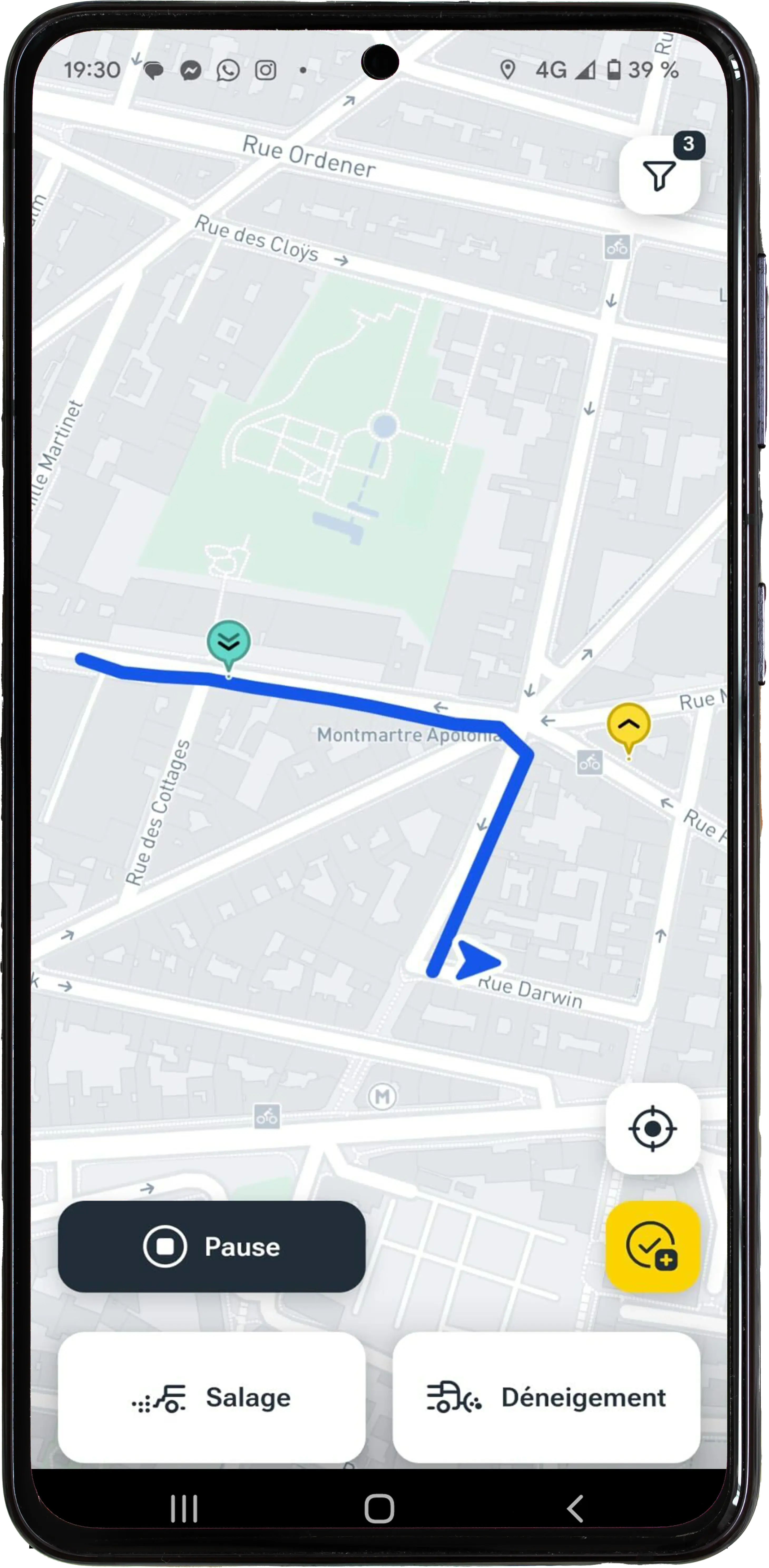 Un smartphone avec vialytics ToDo en vue carte